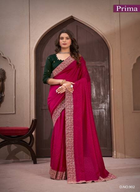 Rani Pink Colour Prima 901 To 908 Vichitra Blooming Party Wear Saree Wholesale Market In Surat 902