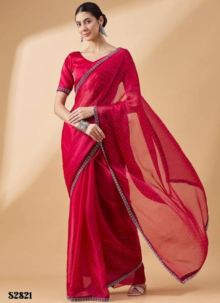 Rani Pink Colour Radha By Mahotsav Organza Stone Work Designer Bulk Sarees Orders In India S2821