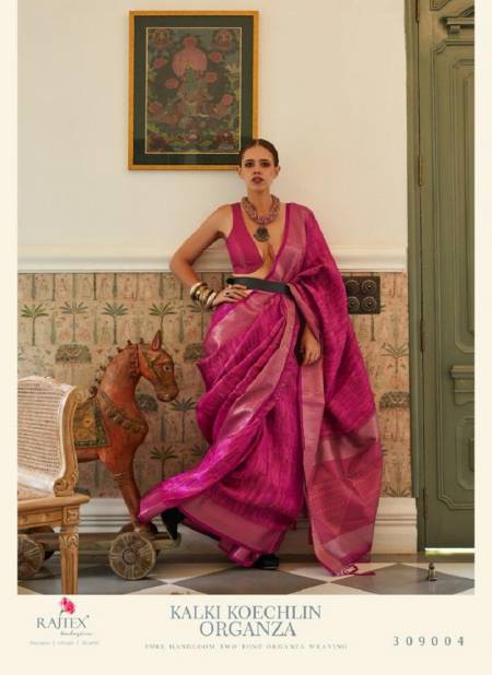 Rani Pink Colour Rajtex Kalki Koechlin Organza Pure Handloom Saree Suppliers In India 309004