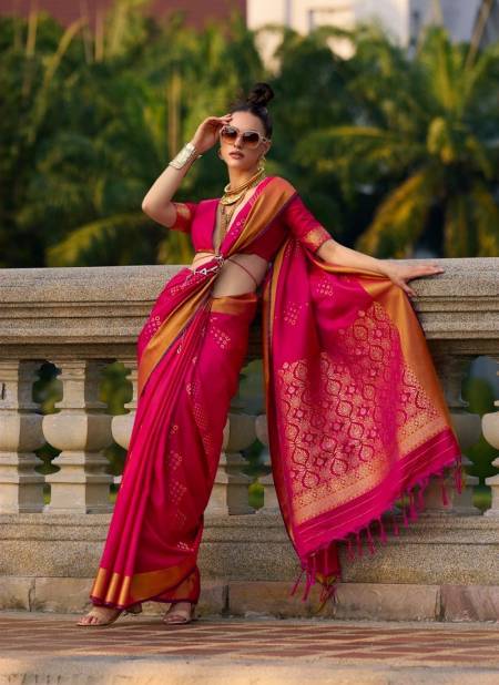 Rani Pink Colour Soft Silk By Rajtex Handloom Weaving Printed Sarees Wholesale Suppliers in Mumbai 1705