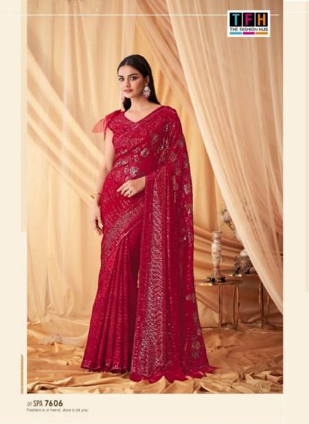 Rani Pink Colour Sparkle 4 TFH New Latest Georgette Designer Party Wear Saree Suppliers In India SPA-7606