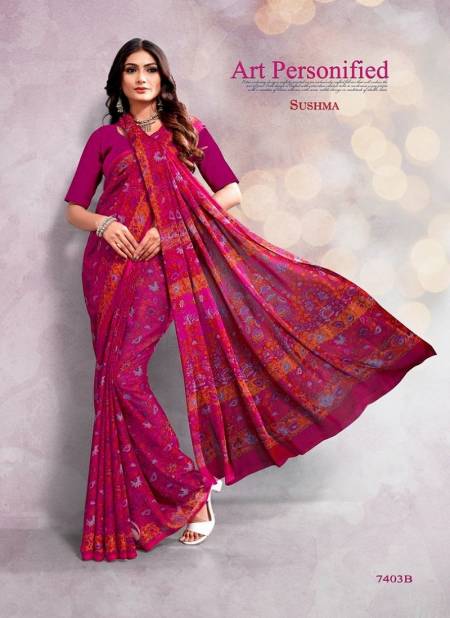 Rani pink Colour Smart By Sushma Chiffon Printed Daily Wear Saree Wholesale Market In Surat 7403 B