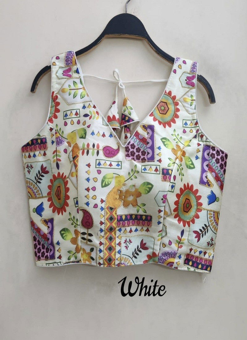 Raw Print Fancy Wear Wholesale Designer Blouses 4 White