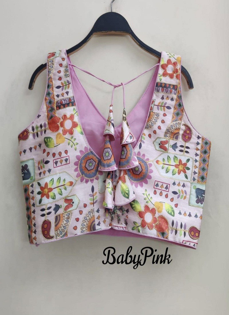 Raw Print Fancy Wear Wholesale Designer Blouses 5 Baby Pink