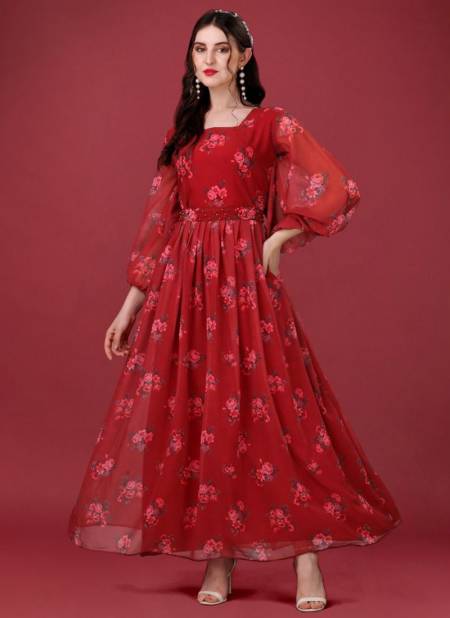 Red Alison Biva Fancy Wear Wholesale Designer Gown Catalog 5001