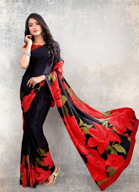 Red And Black Beautified By Sushma Printed Saree Catalog 2303 A