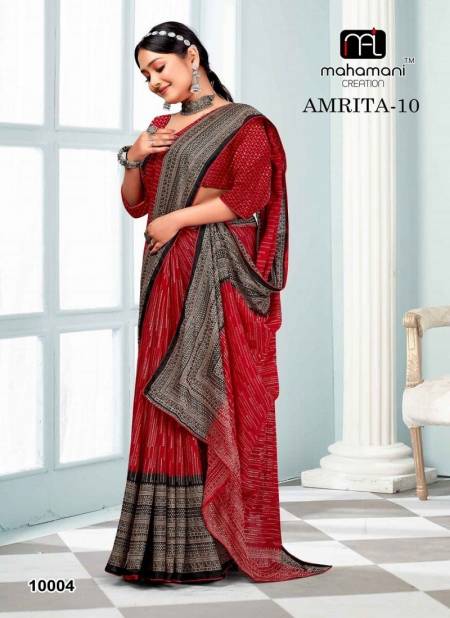 Red And Black Colour Amrita Vol 10 By Mahamani Creation Heavy Moss Foil Printed Sarees Wholesale Online 10004