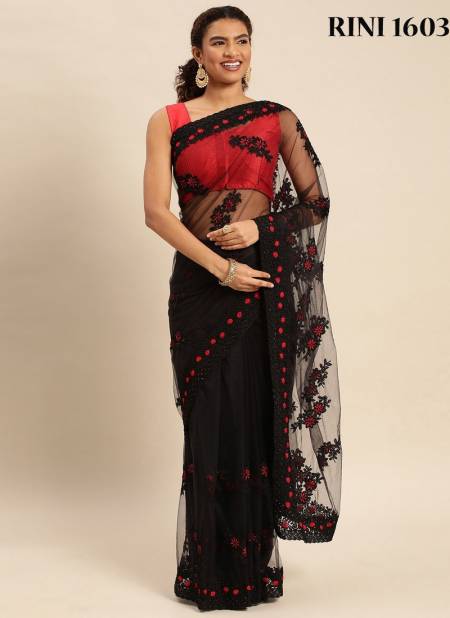 Red And Black Colour Rini By Fashion Lab Party Wear Saree Catalog 1603