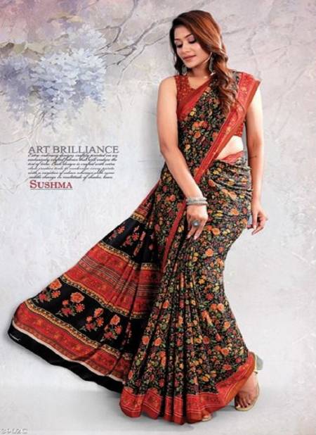 Red And Black Colour Sushma Set 39 Daily Wear Saree Catalog 3902 C