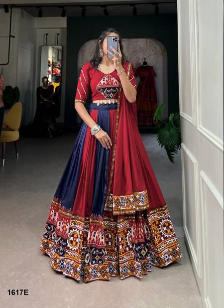 Red And Blue Colour Aawiya 1617 Colours Rayon Printed Navaratri Lehenga Choli Wholesalers In Delhi 1617 E