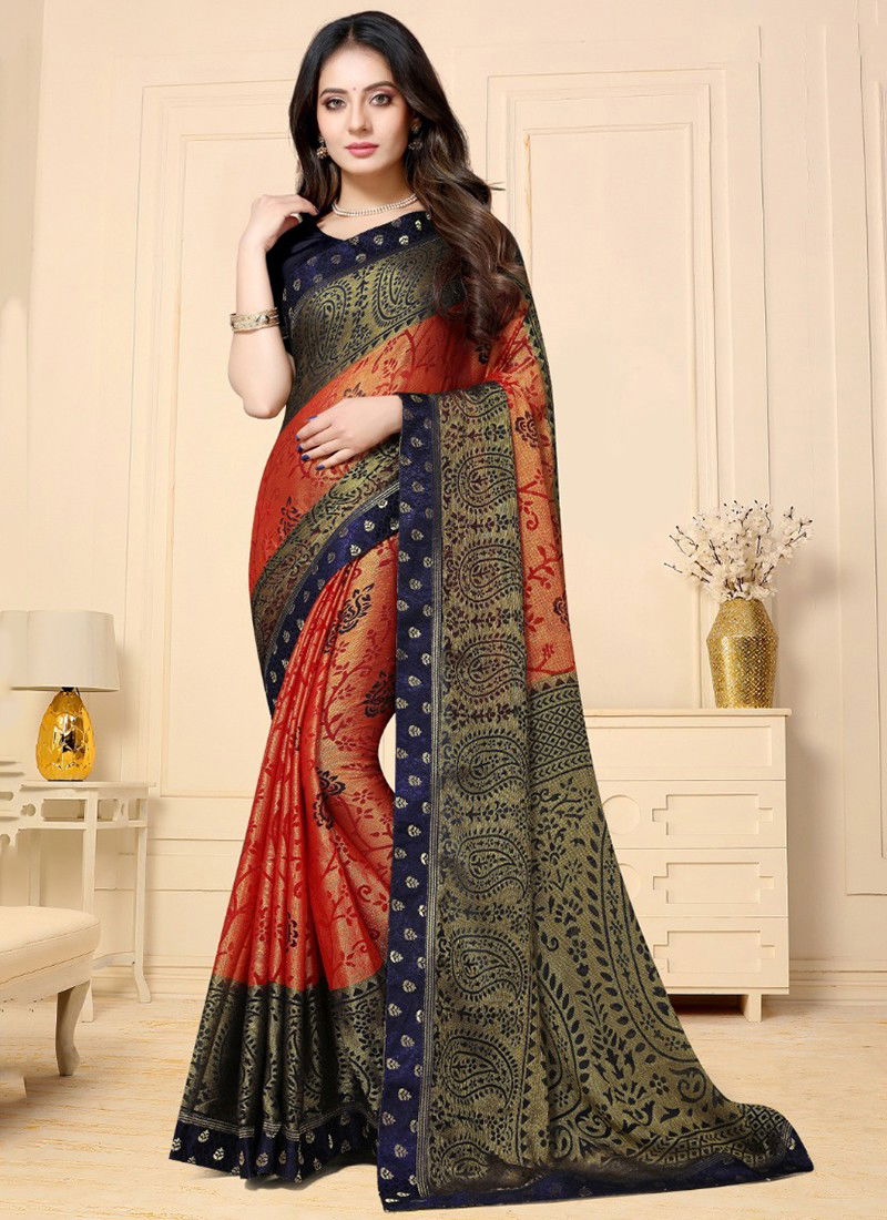 Red And Blue Colour Roopvati Brasso Hits Printed Wholesalr Chiffon Sarees 24552