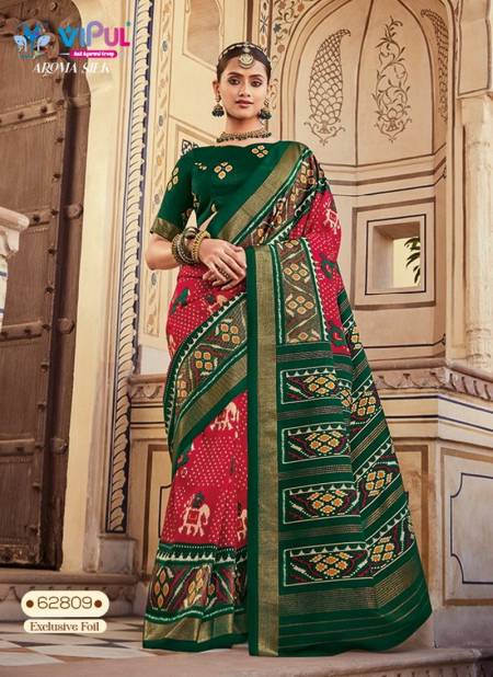 Red And Bottle Green Colour Aroma Silk By Vipul Printed Saree Catalog 62809