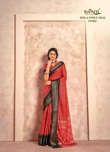 Red And Brown Colour Cello Silk By Rajpath Occasion Printed Soft Dola Foil Silk Saree Exporters In India 197005