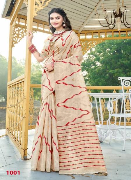 Red And Cream Colour Monika By Bunawat Cotton Printed Saree Wholesale Shop In Surat 1001