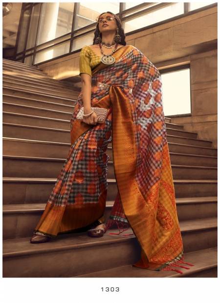 Red And Gold Colour Rajtex 1301 TO 1306 Organza Weaving Checks Sarees Wholesale Market In Surat 1303