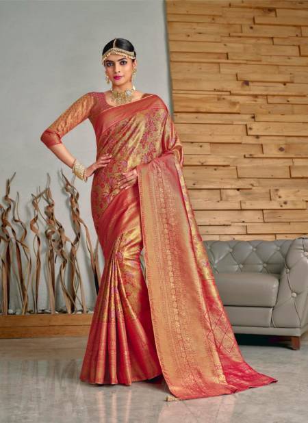 Red And Golden Colour Julissa By Joh Rivaaj 43001 To 43008 Printed Sarees Catalog 43004