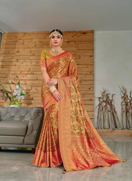 Red And Golden Colour Julissa By Joh Rivaaj 43001 To 43008 Printed Sarees Catalog 43008