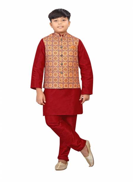 Red And Golden Colour Kids Koti 2 Festive Wear Wholesale Modi Jacket Kids Wear Catalog 105