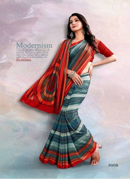 Red And Gray Colour Digital 30 By Sushma Daily Wear Saree Catalog 3008