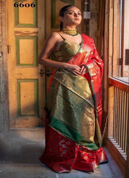 Red And Green Colour Aahana Patola By Rajpath Silk Saree Catalog 6606