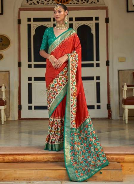Red And Green Colour Aari Patola Printed Ethnic Wear Wholesale Saree Collection 497 E