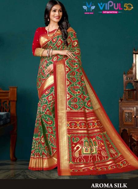 Red And Green Colour Aroma Silk By Vipul Printed Saree Catalog 62802 A