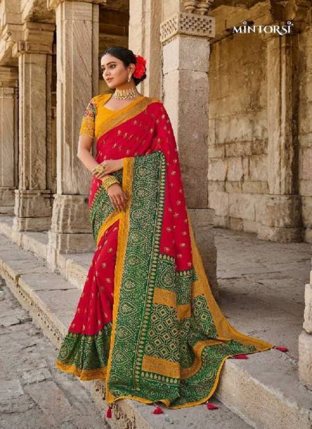 Red And Green Colour Beauty Star By Mintorsi Designer Silk Brasso Saree Catalog 26403