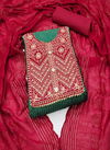 Red And Green Colour Cross Head Banarasi Gala Cotton Dress Material Catalog 1