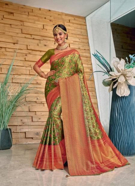 Red And Green Colour Julissa By Joh Rivaaj 43001 To 43008 Printed Sarees Catalog 43007