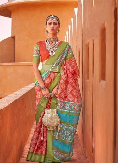 Red And Green Colour Mrugnayani By Rath Printed Sarees Catalog 1121