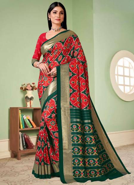Red And Green Colour Mulbagal Silk Vipul Wholesale Printed Sarees Catalog 53709 C