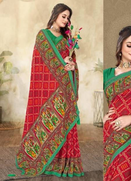 Red And Green Colour Srivalli Wholesale Printed Daily Wear sarees Catalog 12003