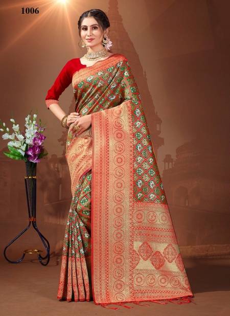 Red And Green Ruchi By Sangam Wedding Saree Catalog 1006