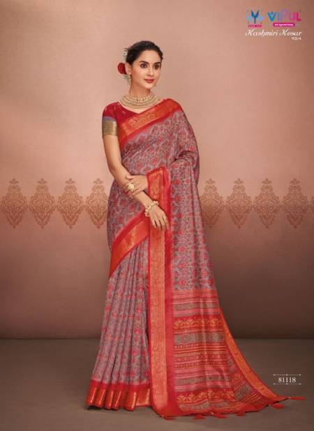 Red And Lavender Colour Kashmiri Kesar Vol 4 By Vipul Silk Printed Wear Sarees Wholesale Price In Surat 81118