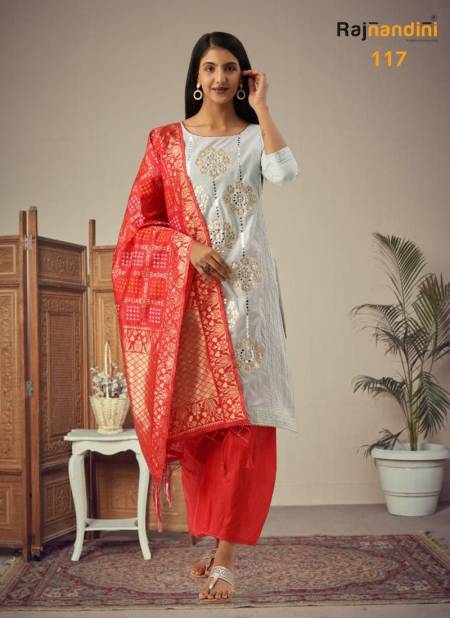 Red And Light Gray Colour Rajnandini Designer Wholesale Exclusive Dress Material 117