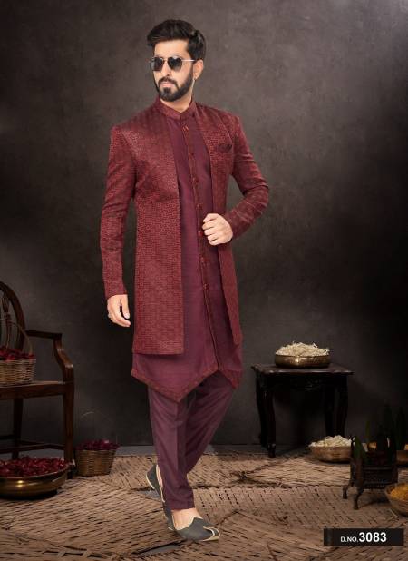 Red And Maroon Colour GS Fashion Party Wear Mens Designer Indo Western Wholesale Clothing Distributors In India 3083
