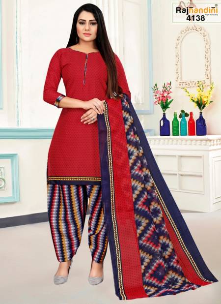 Red And Multi Colour Mohini Cotton Dress Material Catalog 4138