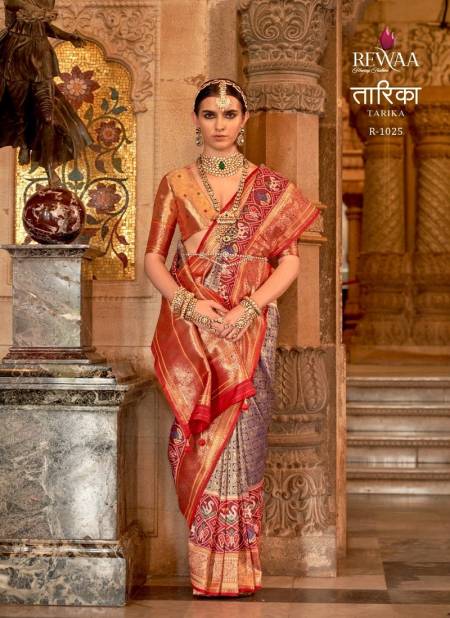Red And Multi Colour Taarika By Rewaa Banarasi Silk With Zari Weaving Designer Saree Catalog R 1025