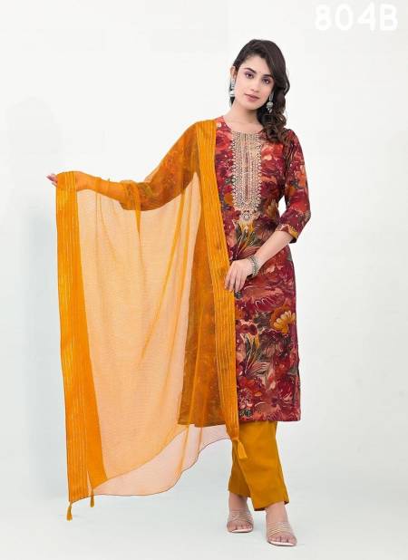 Red And Mustard Colour Label Khoj 804 A To 804 D Modal Bulk Kurti With Bottom Dupatta Orders In India 804B