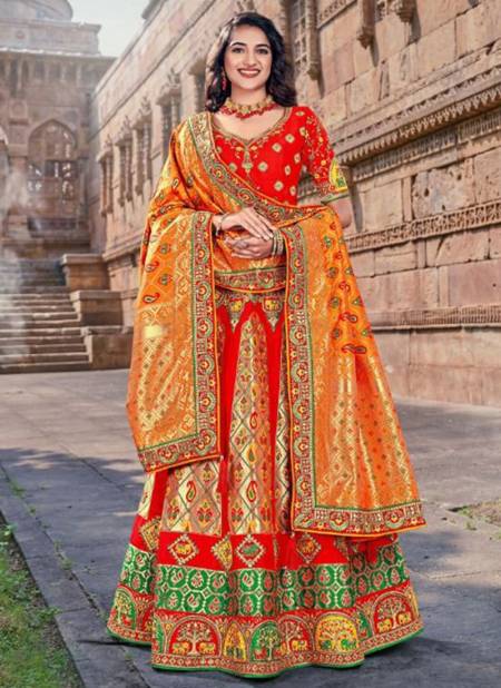 Red And Orange Colour Prearana Wholesale Ethnic Wear Designer Lehenga Choli Catalog 1701