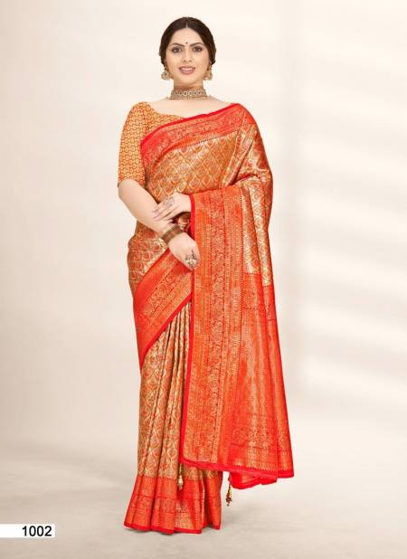 Red And Orange Colour Sheela Vol 20 By Bunawat Banarasi Silk Wedding Sarees Wholesale In India 1002