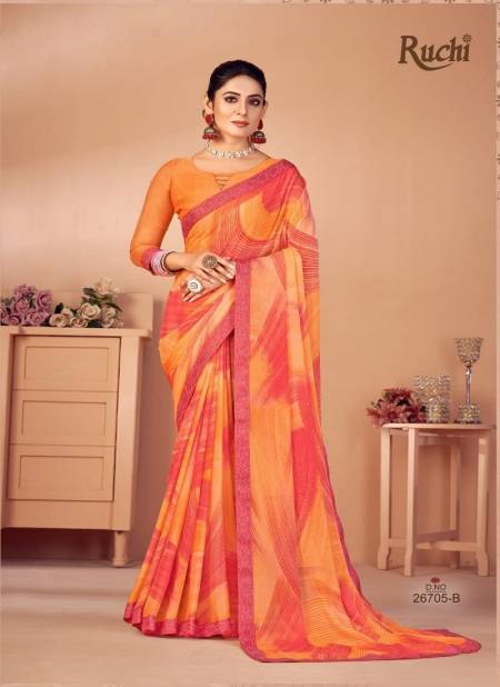 Red And Orange Colour Simaya 20th Edition By Ruchi Chiffon Saree Catalog 26705 B