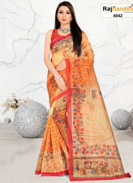 Red And Peach Colour Nirja By Rajnandini Designer Saree Catalog 4042