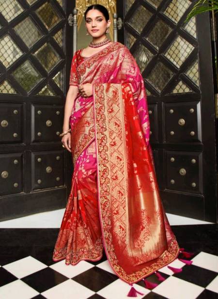 Red And Pink Colour Anaara Wholesale Wedding Wear Sarees Catalog 5701