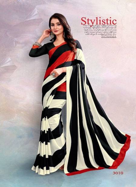 Red And White And Black Colour Digital 30 By Sushma Daily Wear Saree Catalog 3010