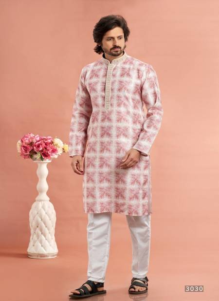 Red And White Colour Function Mens Wear Printed Cotton Stright Kurta Pajama Suppliers In India 3030