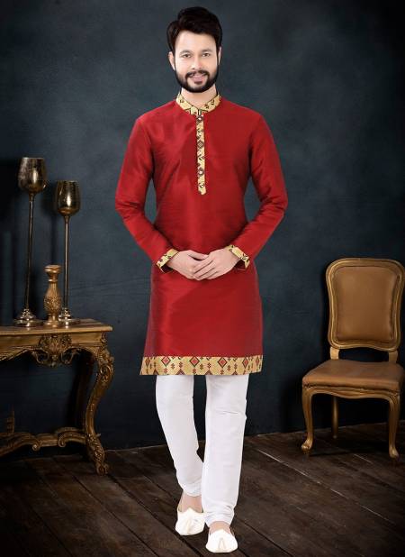 Red And White Colour Party Wear Mens Wholesale Kurta Set 1723