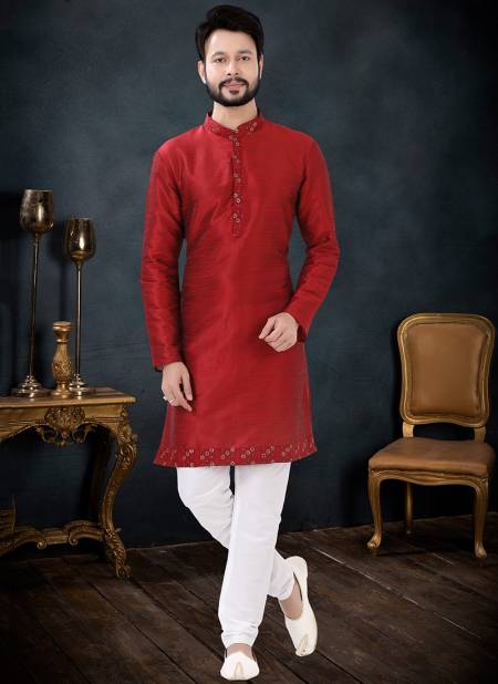 Red And White Party Wear Mens Wholesale Kurta Set 1719