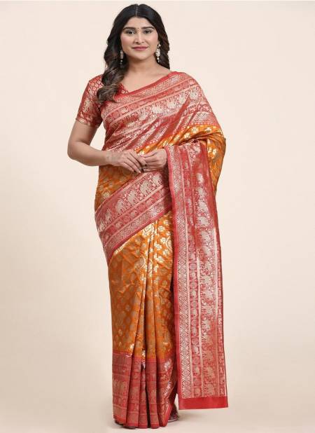 Red And Yellow Colour BK 8741 Vedika Banarasi Silk Saree Catalog 1702