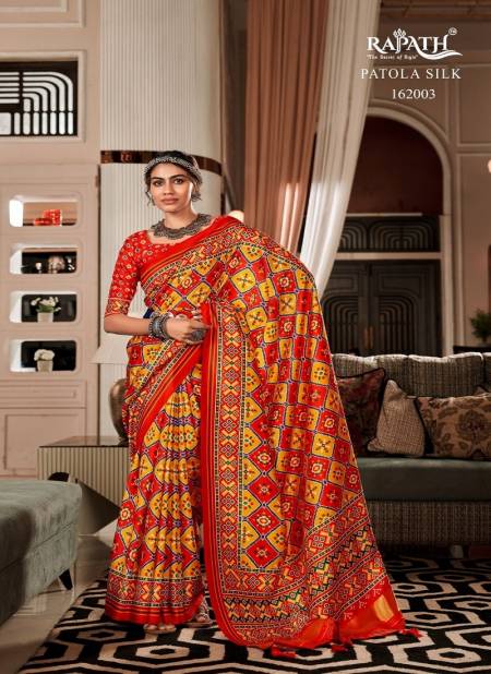 Red And Yellow Colour Bandhan Patola By Rajpath Pure Tussar Patola Designer Saree Catalog 162003